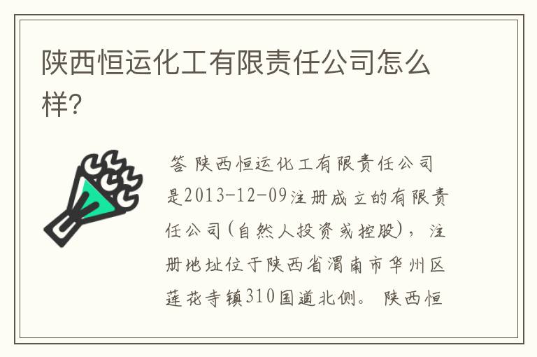 陕西恒运化工有限责任公司怎么样？