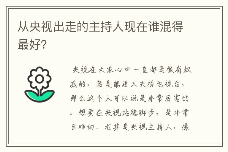 从央视出走的主持人现在谁混得最好？