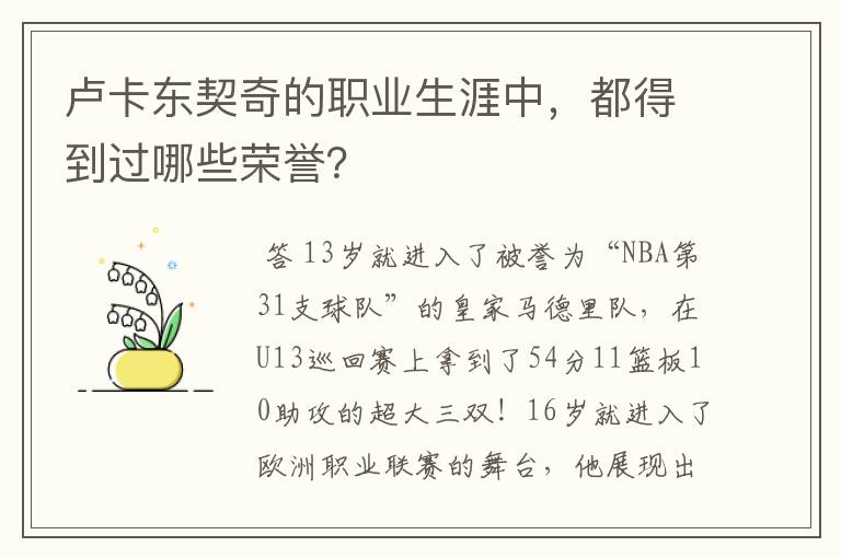 卢卡东契奇的职业生涯中，都得到过哪些荣誉？