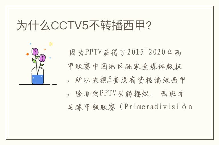 为什么CCTV5不转播西甲?