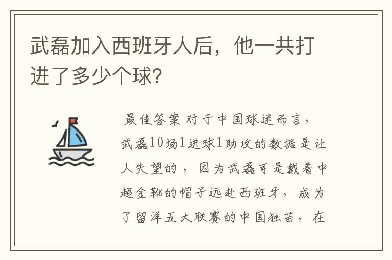 武磊加入西班牙人后，他一共打进了多少个球？