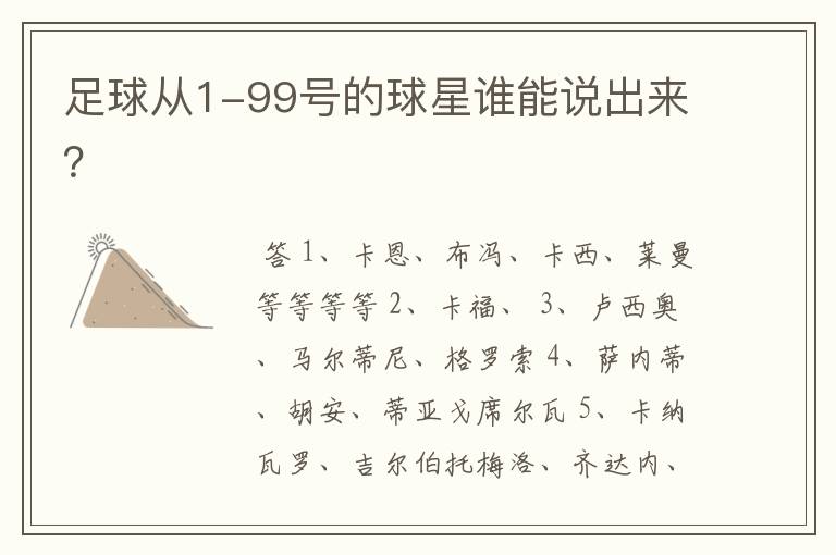 足球从1-99号的球星谁能说出来？