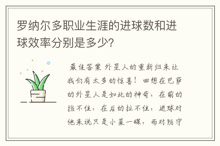 罗纳尔多职业生涯的进球数和进球效率分别是多少？