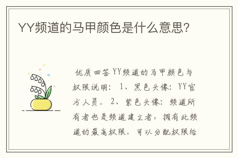 YY频道的马甲颜色是什么意思？