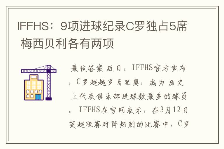 IFFHS：9项进球纪录C罗独占5席 梅西贝利各有两项