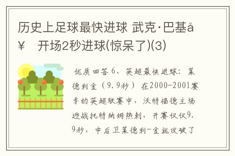 历史上足球最快进球 武克·巴基奇开场2秒进球(惊呆了)(3)