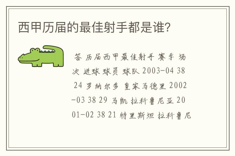 西甲历届的最佳射手都是谁？