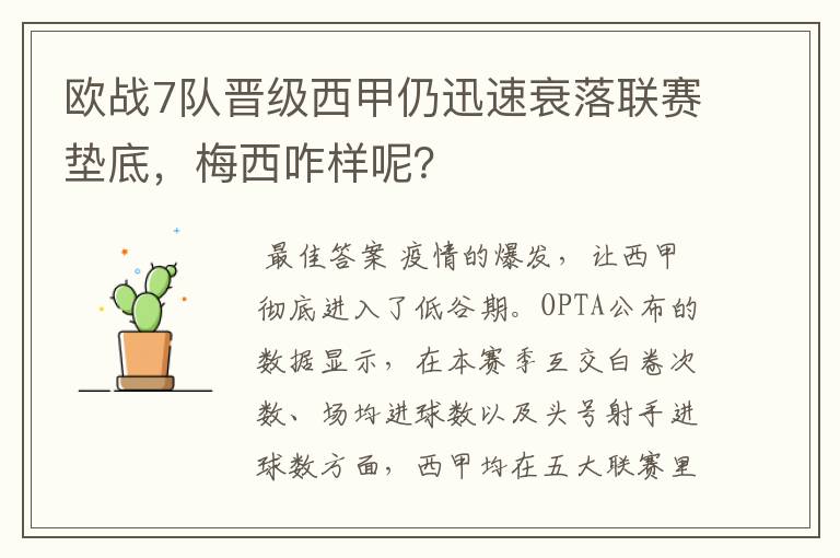 欧战7队晋级西甲仍迅速衰落联赛垫底，梅西咋样呢？