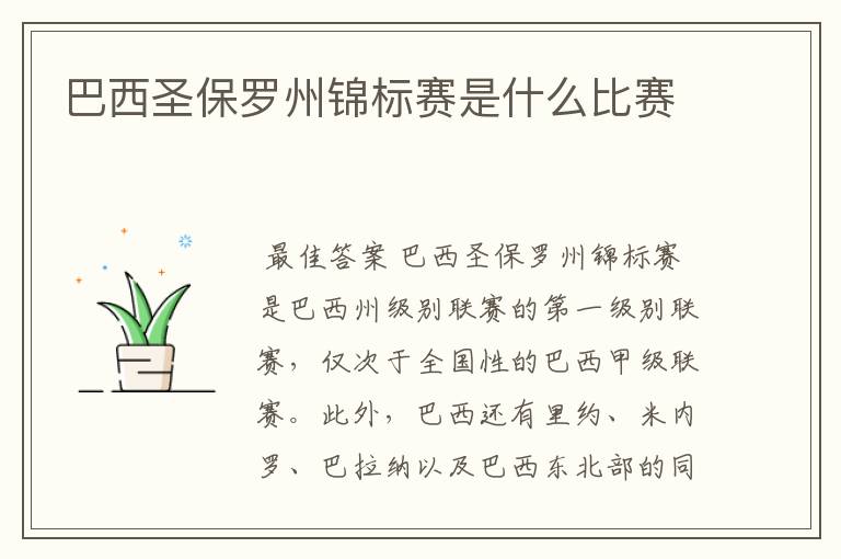 巴西圣保罗州锦标赛是什么比赛