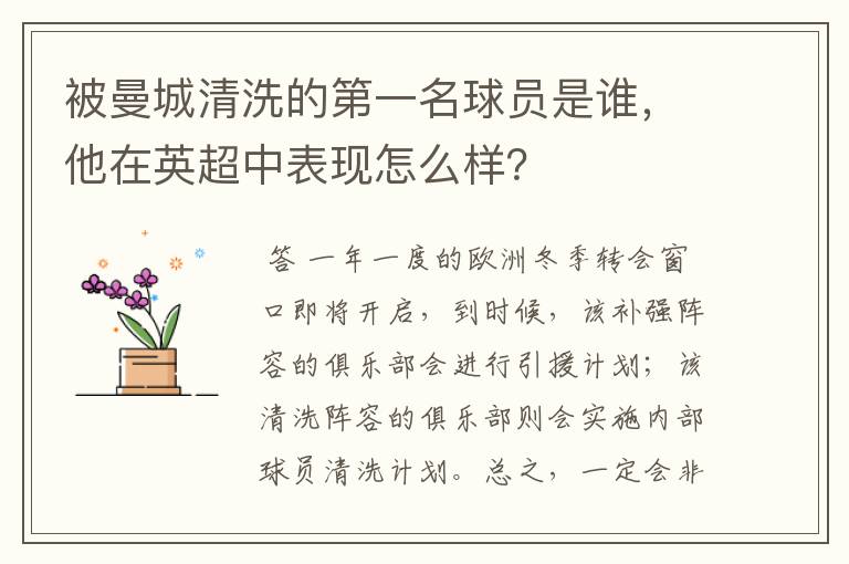 被曼城清洗的第一名球员是谁，他在英超中表现怎么样？