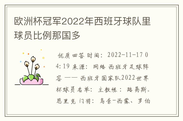 欧洲杯冠军2022年西班牙球队里球员比例那国多