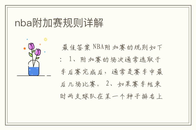 nba附加赛规则详解