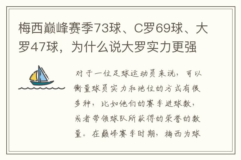 梅西巅峰赛季73球、C罗69球、大罗47球，为什么说大罗实力更强？