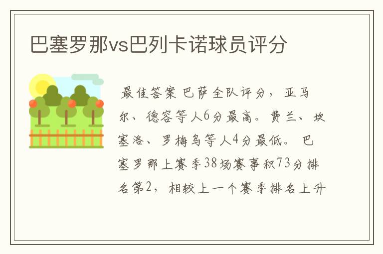 巴塞罗那vs巴列卡诺球员评分