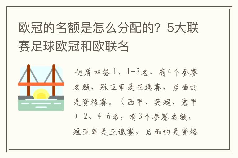 欧冠的名额是怎么分配的？5大联赛足球欧冠和欧联名