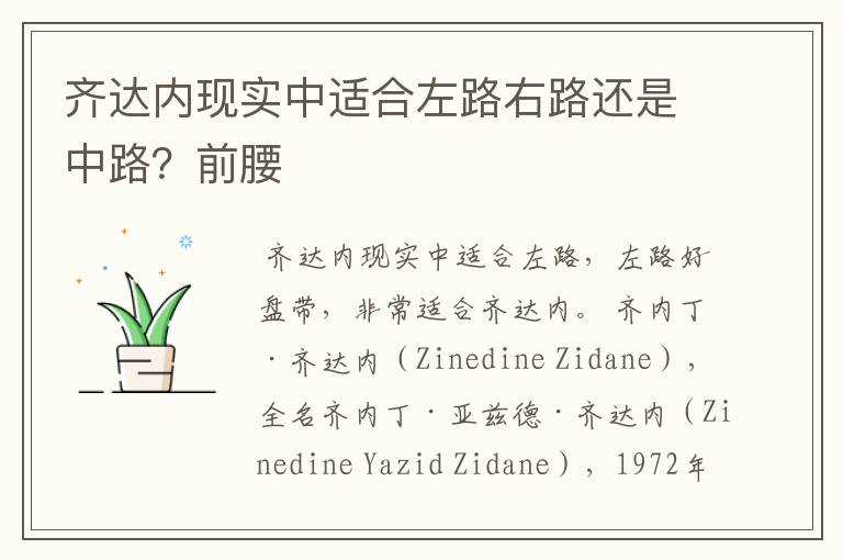 齐达内现实中适合左路右路还是中路？前腰