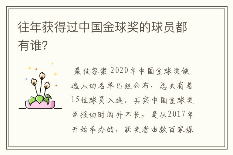 往年获得过中国金球奖的球员都有谁？