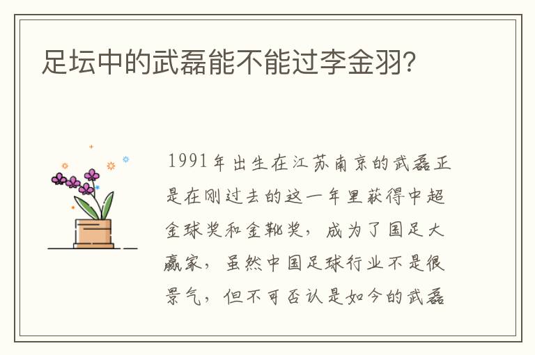 足坛中的武磊能不能过李金羽？