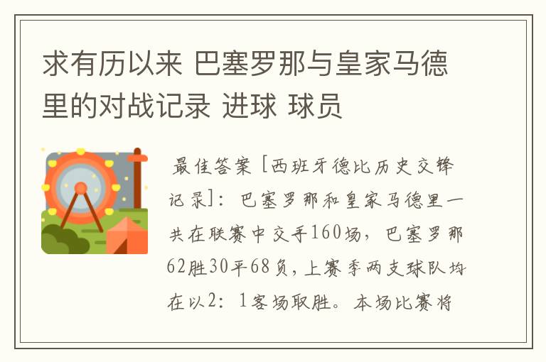 求有历以来 巴塞罗那与皇家马德里的对战记录 进球 球员