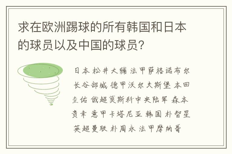 求在欧洲踢球的所有韩国和日本的球员以及中国的球员？