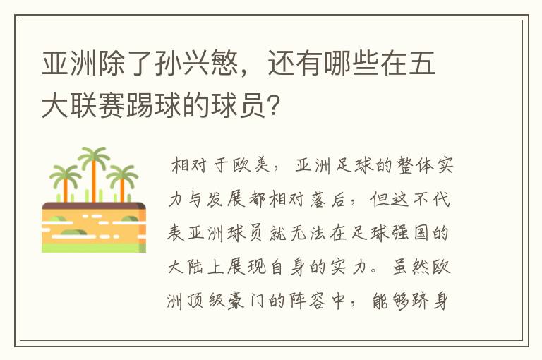 亚洲除了孙兴慜，还有哪些在五大联赛踢球的球员？