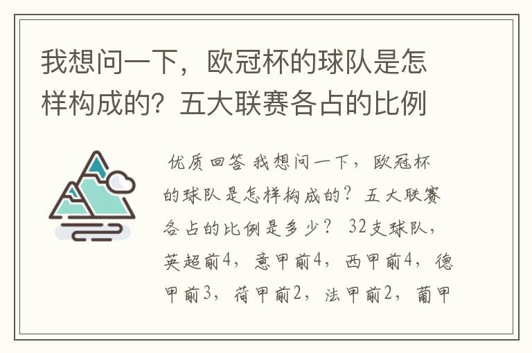 我想问一下，欧冠杯的球队是怎样构成的？五大联赛各占的比例是多少？