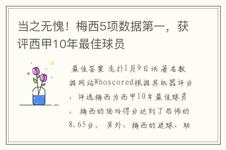 当之无愧！梅西5项数据第一，获评西甲10年最佳球员