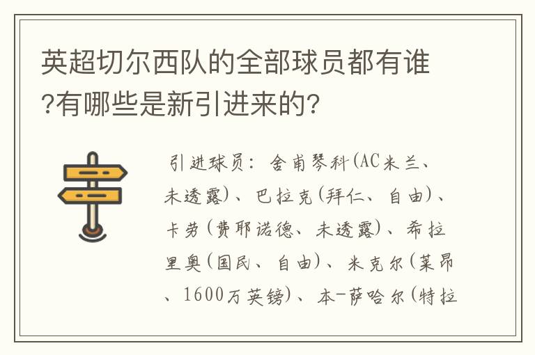 英超切尔西队的全部球员都有谁?有哪些是新引进来的?