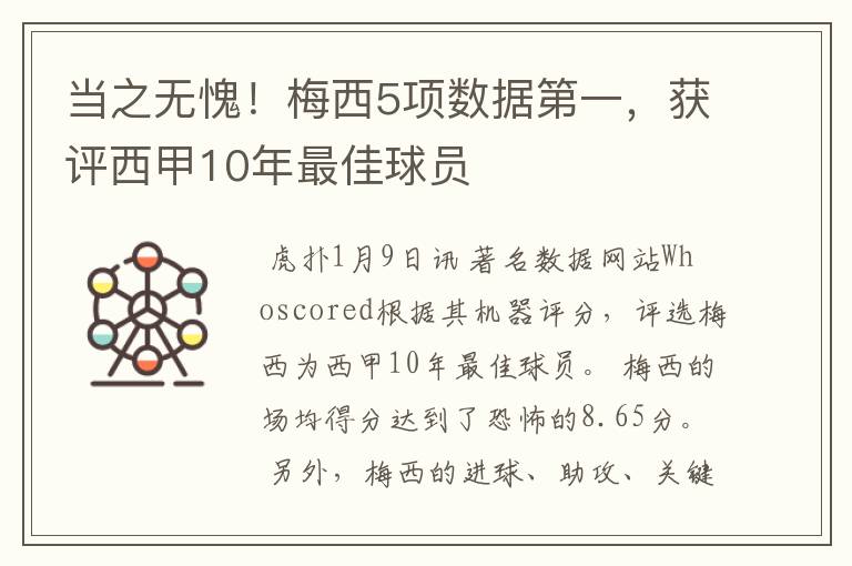 当之无愧！梅西5项数据第一，获评西甲10年最佳球员