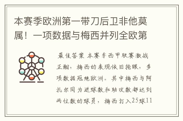 本赛季欧洲第一带刀后卫非他莫属！一项数据与梅西并列全欧第一！