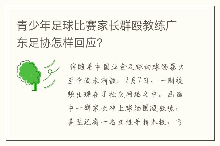 青少年足球比赛家长群殴教练广东足协怎样回应？