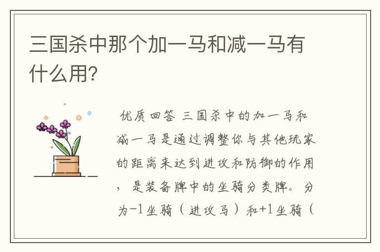 三国杀中那个加一马和减一马有什么用？