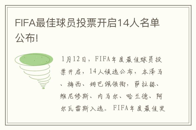 FIFA最佳球员投票开启14人名单公布!