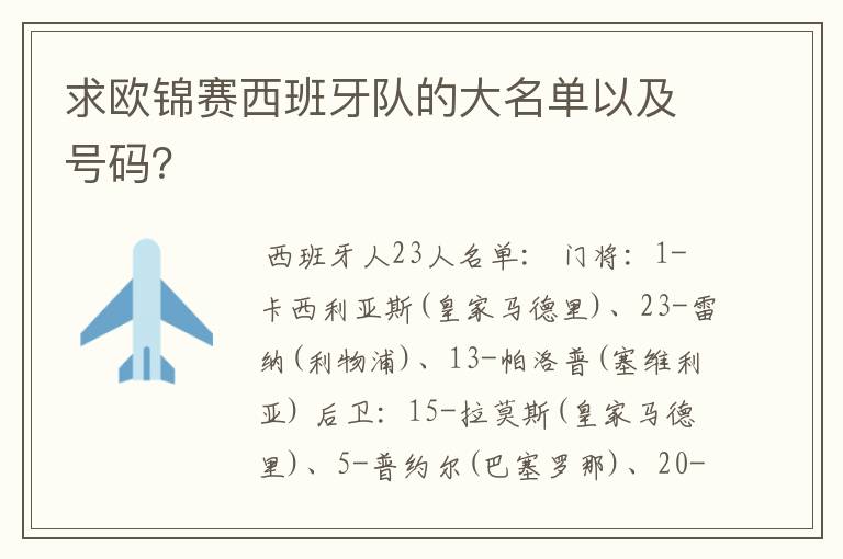 求欧锦赛西班牙队的大名单以及号码？