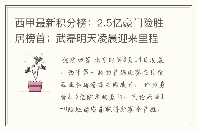 西甲最新积分榜：2.5亿豪门险胜居榜首；武磊明天凌晨迎来里程碑