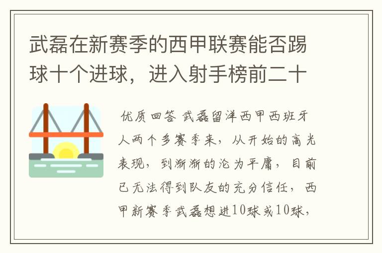 武磊在新赛季的西甲联赛能否踢球十个进球，进入射手榜前二十？