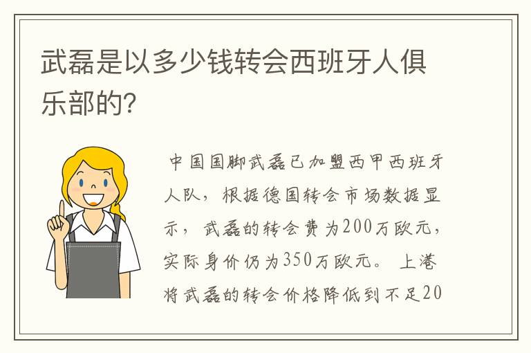 武磊是以多少钱转会西班牙人俱乐部的？