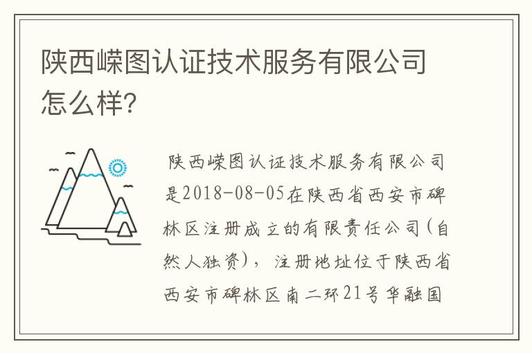 陕西嵘图认证技术服务有限公司怎么样？