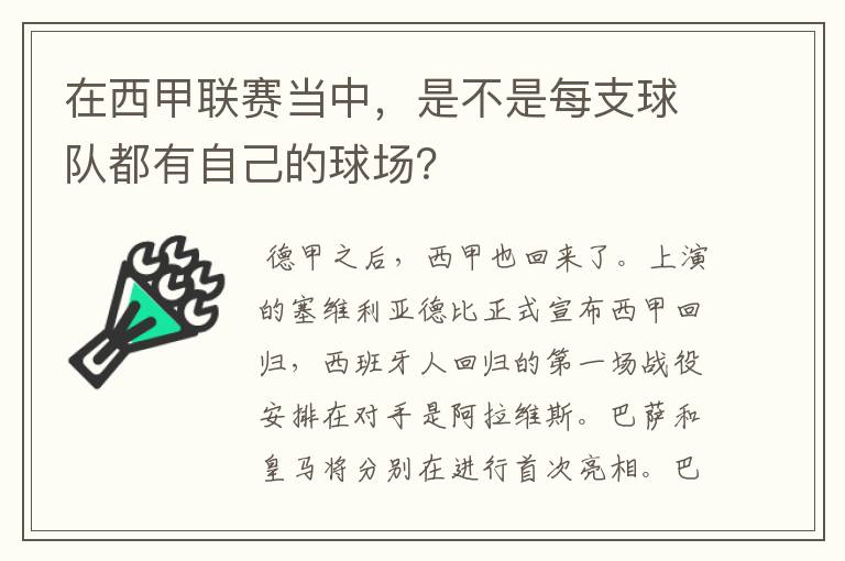 在西甲联赛当中，是不是每支球队都有自己的球场？