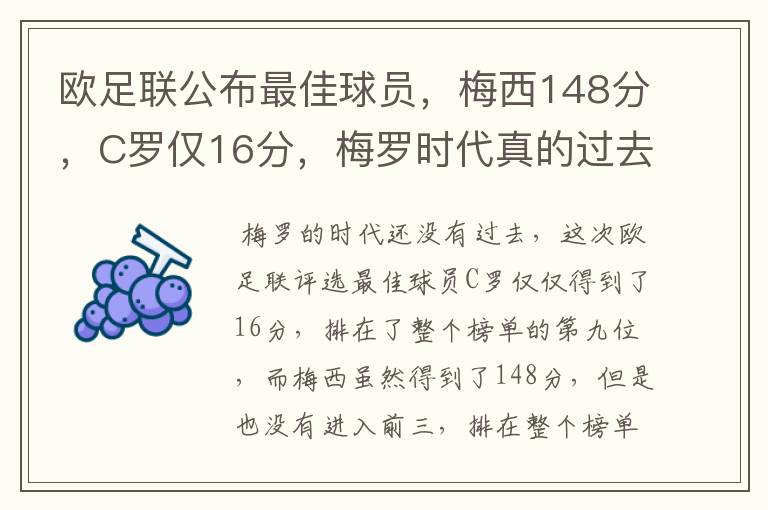 欧足联公布最佳球员，梅西148分，C罗仅16分，梅罗时代真的过去了吗？