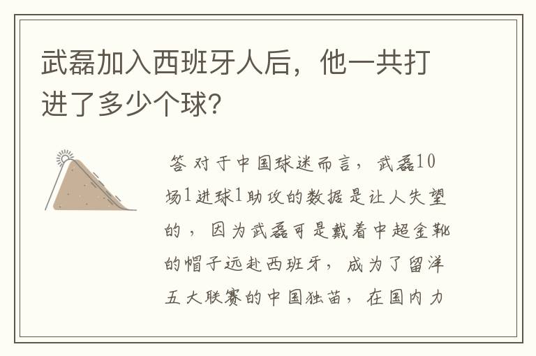 武磊加入西班牙人后，他一共打进了多少个球？