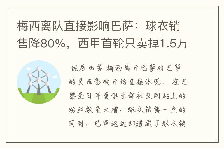 梅西离队直接影响巴萨：球衣销售降80%，西甲首轮只卖掉1.5万球票