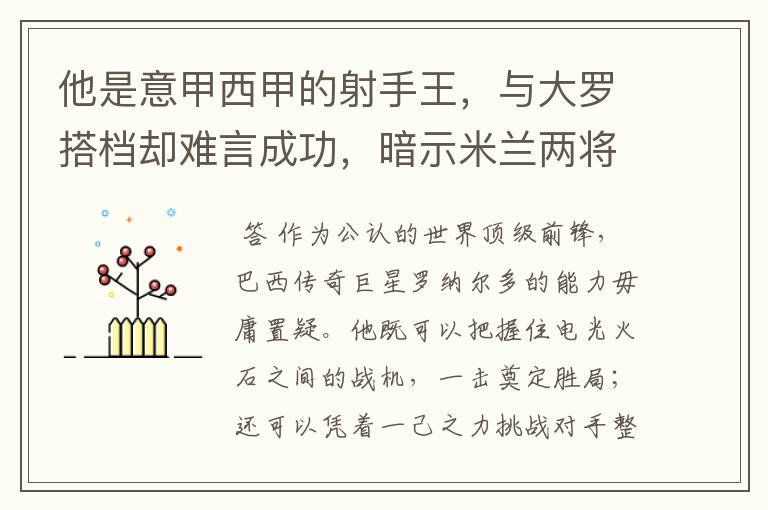 他是意甲西甲的射手王，与大罗搭档却难言成功，暗示米兰两将太强