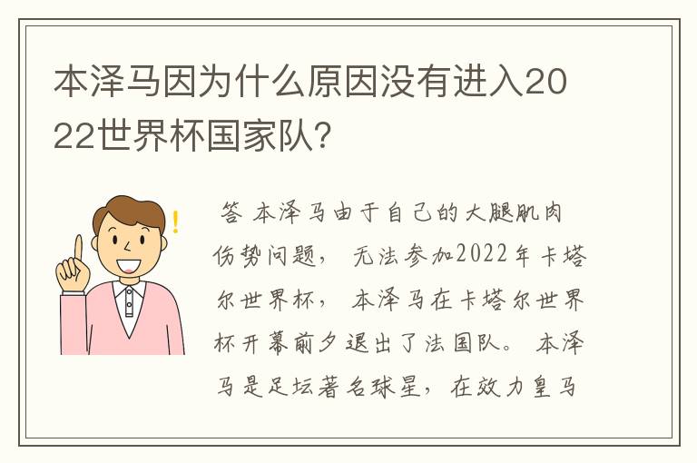 本泽马因为什么原因没有进入2022世界杯国家队？