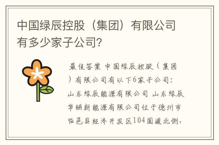 中国绿辰控股（集团）有限公司有多少家子公司？