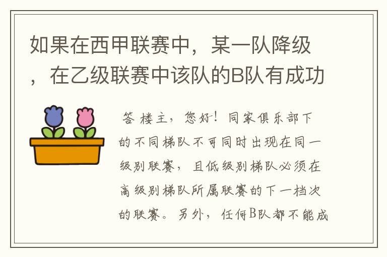 如果在西甲联赛中，某一队降级，在乙级联赛中该队的B队有成功升级，那么第二年的联赛将会怎么样呢？