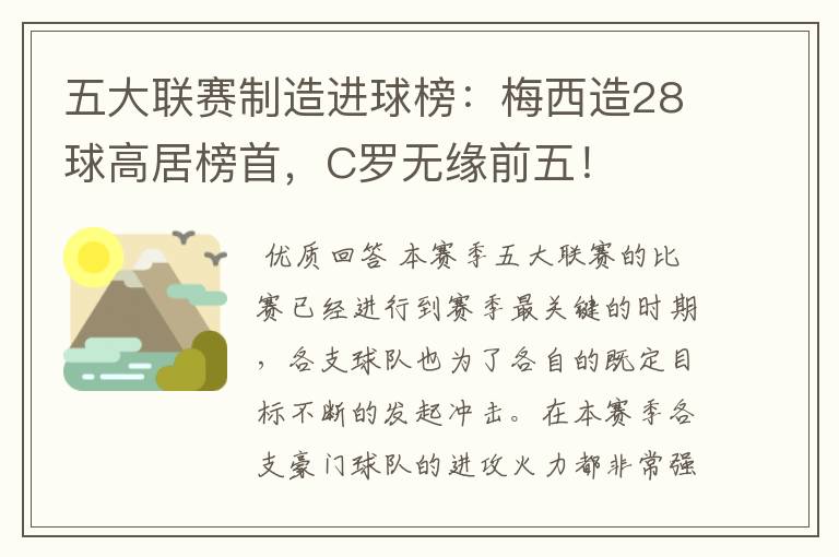 五大联赛制造进球榜：梅西造28球高居榜首，C罗无缘前五！