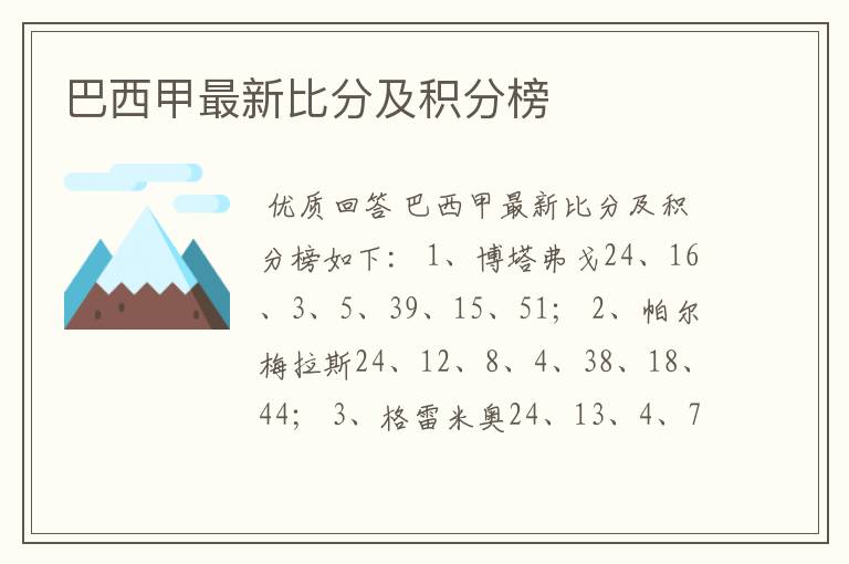 巴西甲最新比分及积分榜