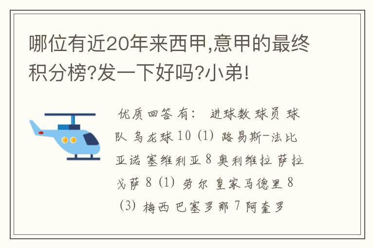 哪位有近20年来西甲,意甲的最终积分榜?发一下好吗?小弟!