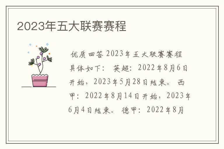 2023年五大联赛赛程